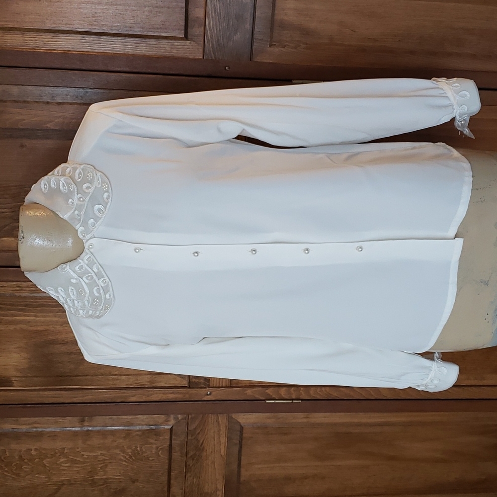 Jacqueline Ferrar Vintage Embellished Sheer Lace Collar Blouse Sz 6